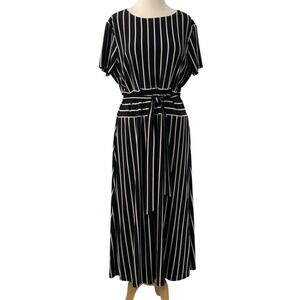 Lauren Ralph Lauren Women's Black/White Stripe Tie Waist Maxi Dress Size 18